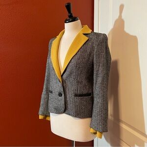 Alice + Olivia Women’s Herringbone Virgin Wool Silk Leather‎ Blend Blazer Jacket